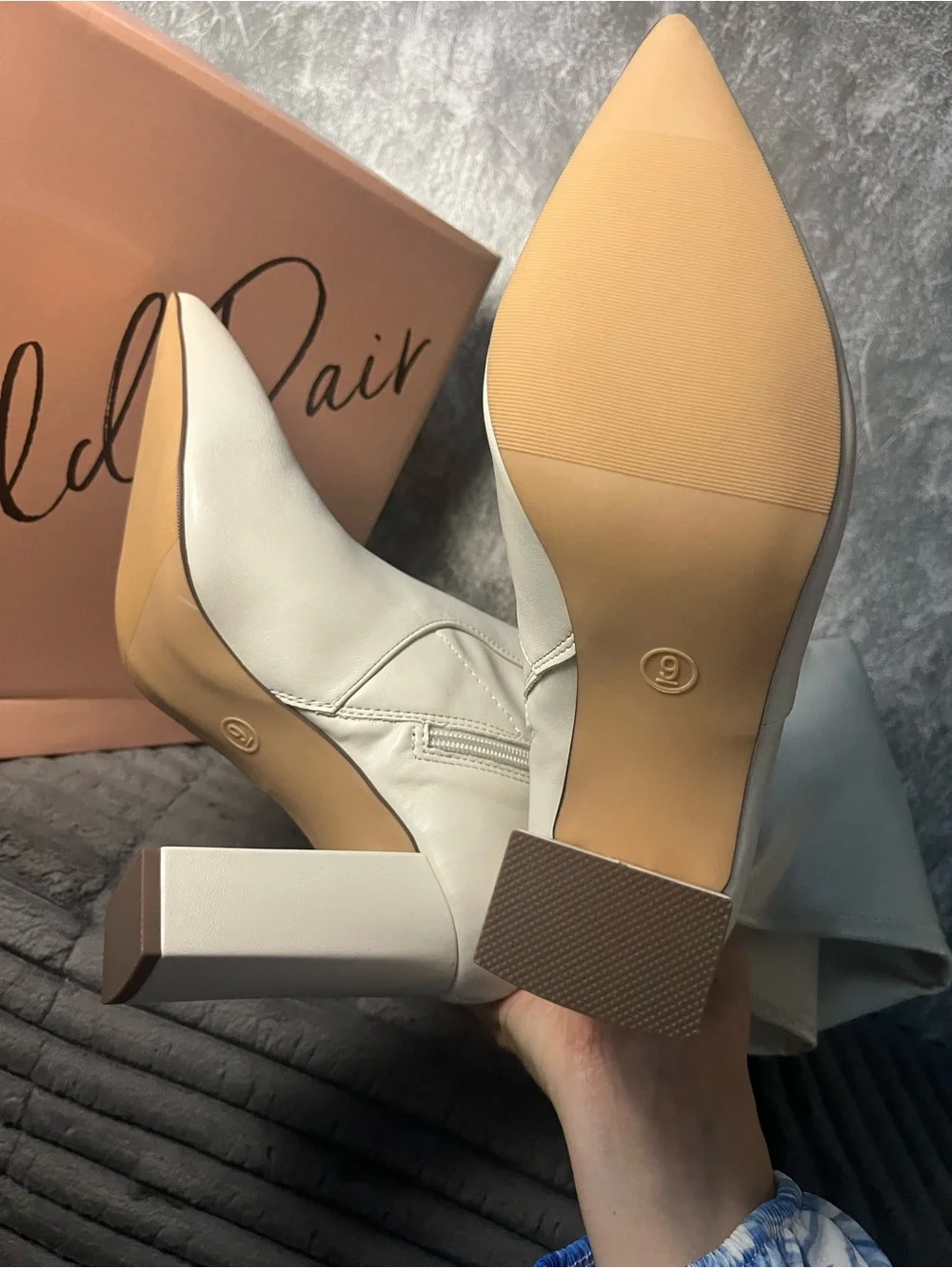 Wild Pair Cream Knee-High Pointed Toe Block Heel Boots